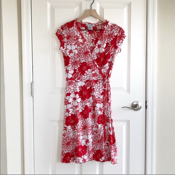 Nine West Dresses & Skirts - Nine West Red floral wrap dress size small